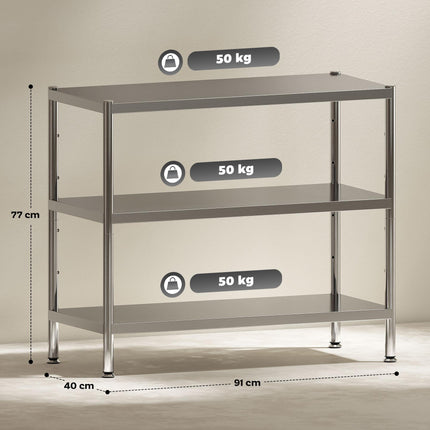 3-Tier Bakers Rack with Storage, Stainless Steel Microwave Stand with Adjustable