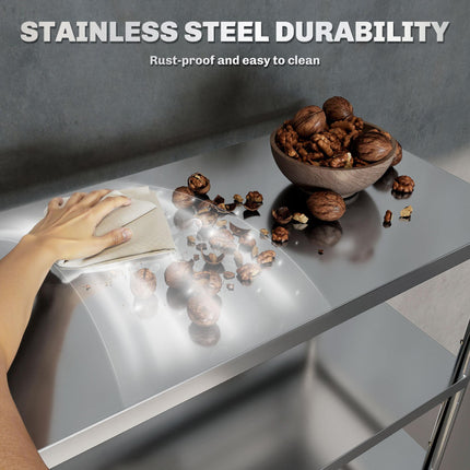 3-Tier Bakers Rack with Storage, Stainless Steel Microwave Stand with Adjustable