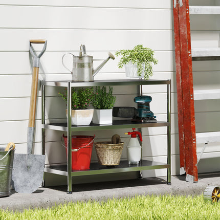 3-Tier Bakers Rack with Storage, Stainless Steel Microwave Stand with Adjustable