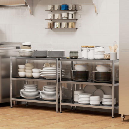 3-Tier Bakers Rack with Storage, Stainless Steel Microwave Stand with Adjustable