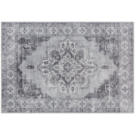 Vintage Area Rug, Non-Slip Washable Rug, Flannel Floor Carpet for Living Room, Bedroom, Dining Room, Home Office, 230 x 160 cm, Grey