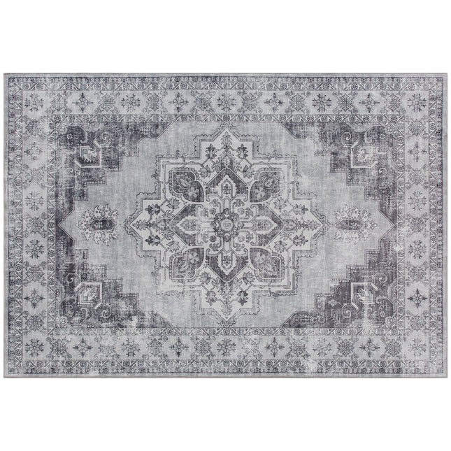 Vintage Area Rug, Non-Slip Washable Rug, Flannel Floor Carpet for Living Room, Bedroom, Dining Room, Home Office, 230 x 160 cm, Grey