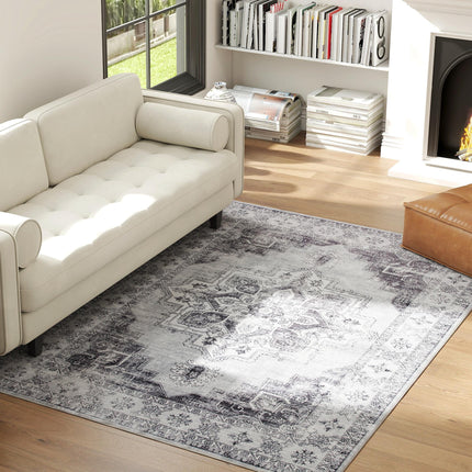 Vintage Area Rug, Non-Slip Washable Rug, Flannel Floor Carpet for Living Room, Bedroom, Dining Room, Home Office, 230 x 160 cm, Grey