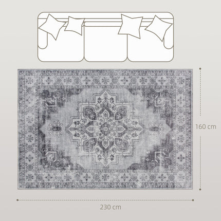 Vintage Area Rug, Non-Slip Washable Rug, Flannel Floor Carpet for Living Room, Bedroom, Dining Room, Home Office, 230 x 160 cm, Grey