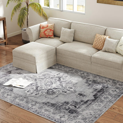 Vintage Area Rug, Non-Slip Washable Rug, Flannel Floor Carpet for Living Room, Bedroom, Dining Room, Home Office, 230 x 160 cm, Grey
