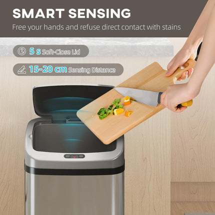 48L Stainless Steel Sensor Bin - Silver-Tone