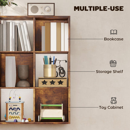 3-tier 9 Cubes Storage Unit Particle Board Cupboard Bookcase Organiser Home Office Shelves, Rustic Brown