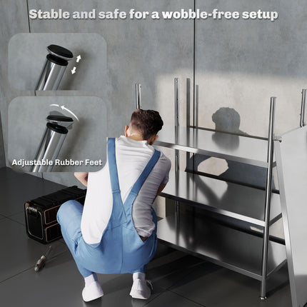 HOMCOM 4-Tier Bakers Rack with Storage, Stainless Steel Microwave Stand with Adjustable Shelves for Small Spaces, Kitchen Storage Unit for Spices, Pots and Pans, Silver Tone