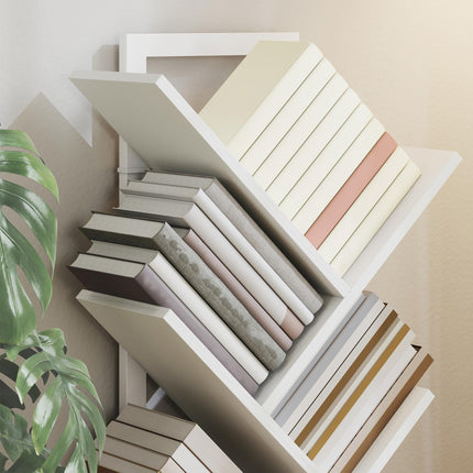 9-Tier Tree Bookshelf, Industrial Free Standing Bookcase with Steel Frame, Display Storage White