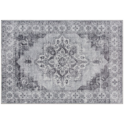 Vintage Area Rug, Non-Slip Washable Rug, Flannel Floor Carpet for Living Room, Bedroom, Dining Room, Home Office, 290 x 200 cm, Grey