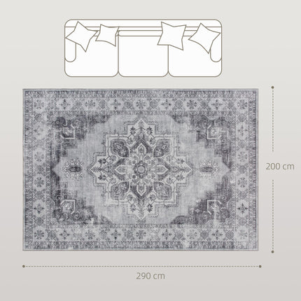 Vintage Area Rug, Non-Slip Washable Rug, Flannel Floor Carpet for Living Room, Bedroom, Dining Room, Home Office, 290 x 200 cm, Grey