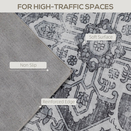 Vintage Area Rug, Non-Slip Washable Rug, Flannel Floor Carpet for Living Room, Bedroom, Dining Room, Home Office, 290 x 200 cm, Grey