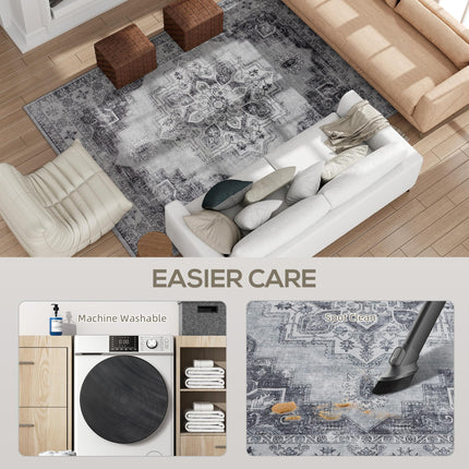 Vintage Area Rug, Non-Slip Washable Rug, Flannel Floor Carpet for Living Room, Bedroom, Dining Room, Home Office, 290 x 200 cm, Grey