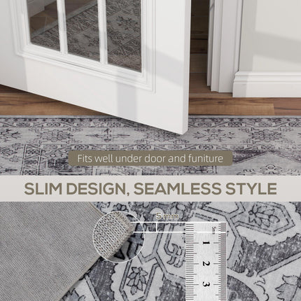 Vintage Area Rug, Non-Slip Washable Rug, Flannel Floor Carpet for Living Room, Bedroom, Dining Room, Home Office, 290 x 200 cm, Grey