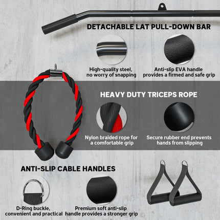 Weight Pulley System, Cable Pulley System for Home Gym, Cable Machine LAT Pull Down Attachment for Biceps Curl, Tricep, Arm Workouts