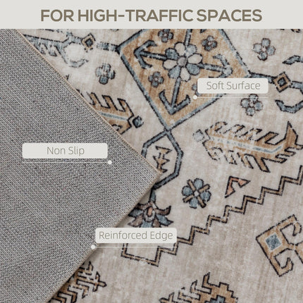 Vintage Area Rug, Non-Slip Washable Rug, Flannel Floor Carpet for Living Room, Bedroom, Dining Room, Home Office, 230 x 160 cm, Beige
