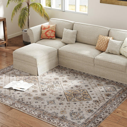 Vintage Area Rug, Non-Slip Washable Rug, Flannel Floor Carpet for Living Room, Bedroom, Dining Room, Home Office, 230 x 160 cm, Beige