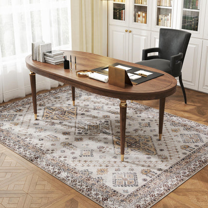 Vintage Area Rug, Non-Slip Washable Rug, Flannel Floor Carpet for Living Room, Bedroom, Dining Room, Home Office, 230 x 160 cm, Beige