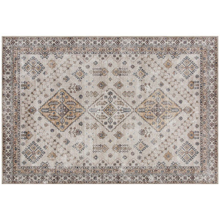 Vintage Area Rug, Non-Slip Washable Rug, Flannel Floor Carpet for Living Room, Bedroom, Dining Room, Home Office, 290 x 200 cm, Beige