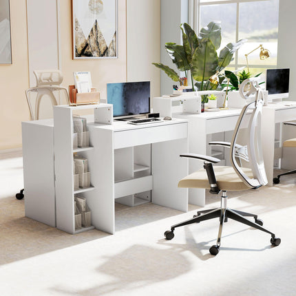 Desk with Storage, Computer Desk with 3 Open Shelves and Drawer, Workstation, Computer Table, White
