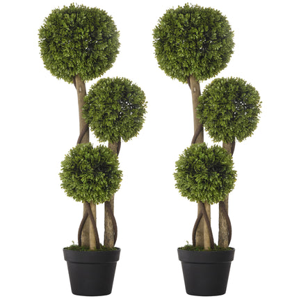 Set of 2 Decorative Artificial Tree Boxwood Ball Topiary Tree in Pot, Fake Plant for Home Indoor Outdoor Decor, 90 cm, Light Green