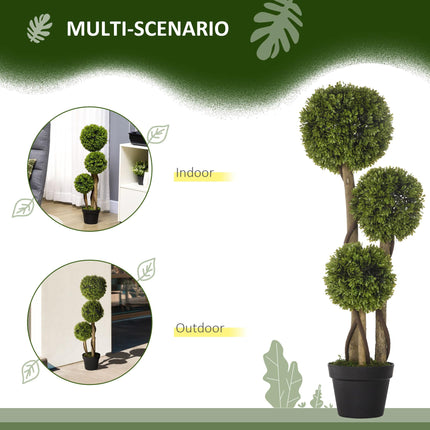Set of 2 Decorative Artificial Tree Boxwood Ball Topiary Tree in Pot, Fake Plant for Home Indoor Outdoor Decor, 90 cm, Light Green