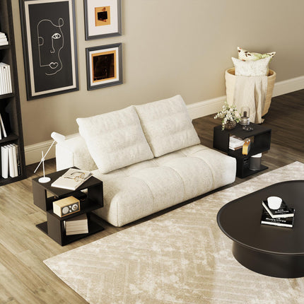 Set of 2 Side Table Square Coffee Table, Modern End Table with 2 Tier Storage Sh