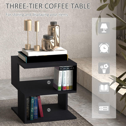 Set of 2 Side Table Square Coffee Table, Modern End Table with 2 Tier Storage Sh
