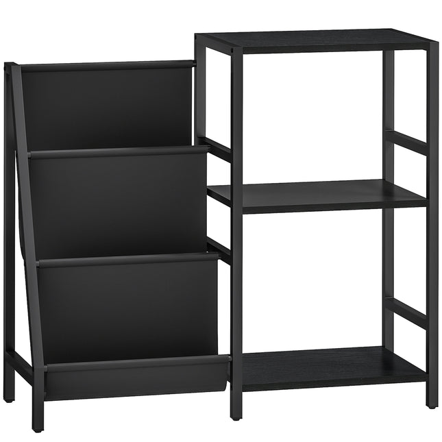HOMCOM 3-Tier Record Player Stand, End Table for Living Room, Bedroom - Black Wood Effect