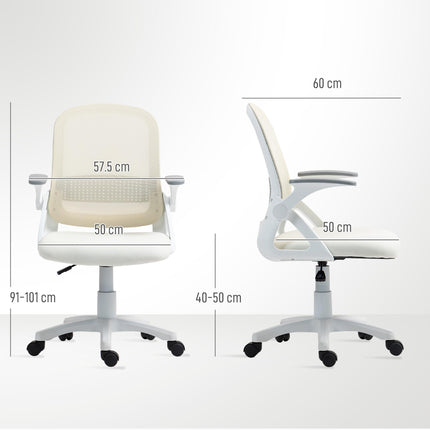 Breathable Mesh Office Chair, Ergonomic Swivel Computer Chair with Flip-up Armrests, Lumbar Back Support for Home/Office, White