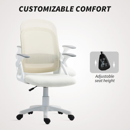 Breathable Mesh Office Chair, Ergonomic Swivel Computer Chair with Flip-up Armrests, Lumbar Back Support for Home/Office, White