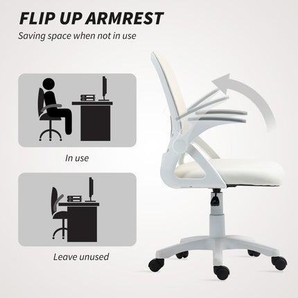 Breathable Mesh Office Chair, Ergonomic Swivel Computer Chair with Flip-up Armrests, Lumbar Back Support for Home/Office, White