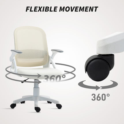 Breathable Mesh Office Chair, Ergonomic Swivel Computer Chair with Flip-up Armrests, Lumbar Back Support for Home/Office, White