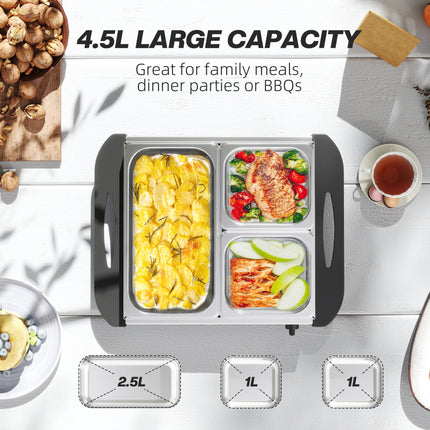 4.5L Stainless Steel Electric Buffet Server, with 3x Trays and Lids, Set of 2