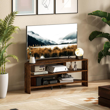 Corner TV Stand with 2 Open Shelves for 47 Inch TV - Rustic Brown