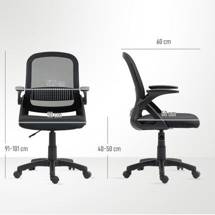 Breathable Mesh Office Chair, Ergonomic Swivel Computer Chair with Flip-up Armrests, Lumbar Back Support for Home/Office, Black