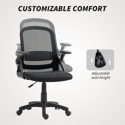 Breathable Mesh Office Chair, Ergonomic Swivel Computer Chair with Flip-up Armrests, Lumbar Back Support for Home/Office, Black