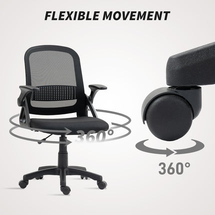 Breathable Mesh Office Chair, Ergonomic Swivel Computer Chair with Flip-up Armrests, Lumbar Back Support for Home/Office, Black