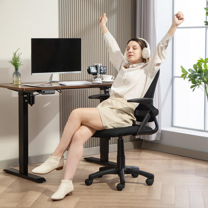 Breathable Mesh Office Chair, Ergonomic Swivel Computer Chair with Flip-up Armrests, Lumbar Back Support for Home/Office, Black