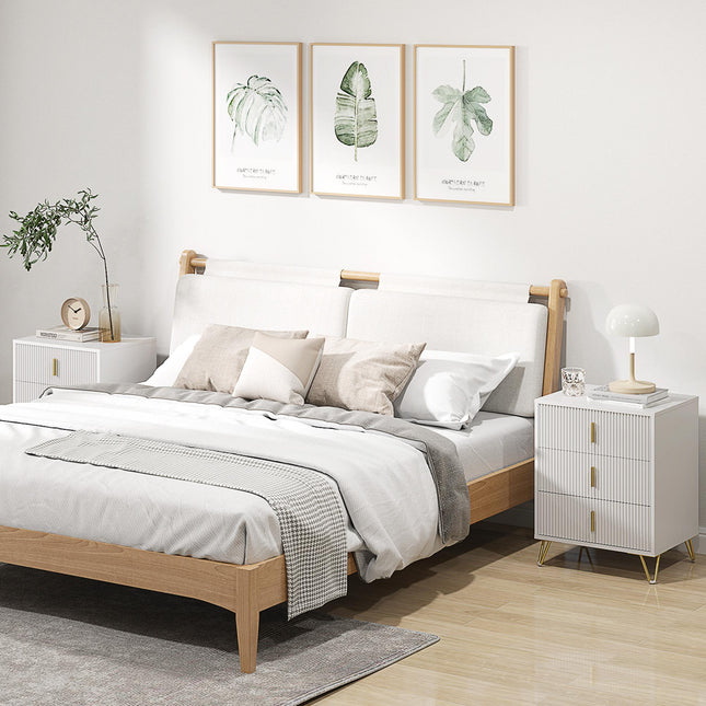 Set of 2 Elegant Chest of Three Drawers - White/Gold-Tone