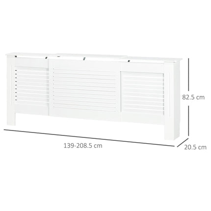 Set of 2 MDF Extendable Radiator Cover with Cabinet Shelving, Home Office Slatted Design, White 139-208.5L x 20.5W x 82.5H cm