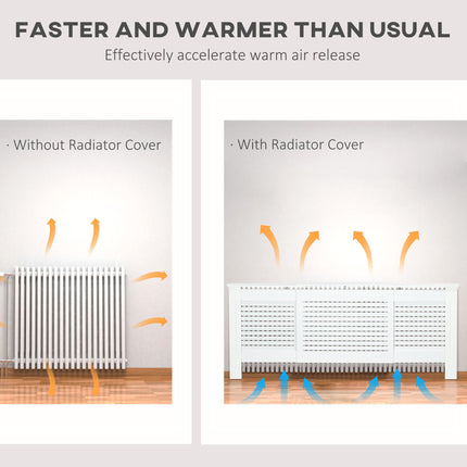 Set of 2 MDF Extendable Radiator Cover with Cabinet Shelving, Home Office Slatted Design, White 139-208.5L x 20.5W x 82.5H cm