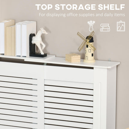 Set of 2 MDF Extendable Radiator Cover with Cabinet Shelving, Home Office Slatted Design, White 139-208.5L x 20.5W x 82.5H cm
