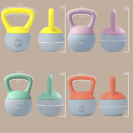 4kg/6kg/8kg/10kg Soft Kettlebell, Set of 4 Kettle Bell with Non-Slip Handle for