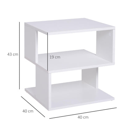 Set of 2 Side Table, Square Coffee Table, Modern End Table with 2 Tier Storage Shelves for Living Room, Bedroom, White
