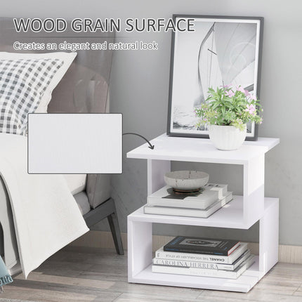 Set of 2 Side Table, Square Coffee Table, Modern End Table with 2 Tier Storage Shelves for Living Room, Bedroom, White
