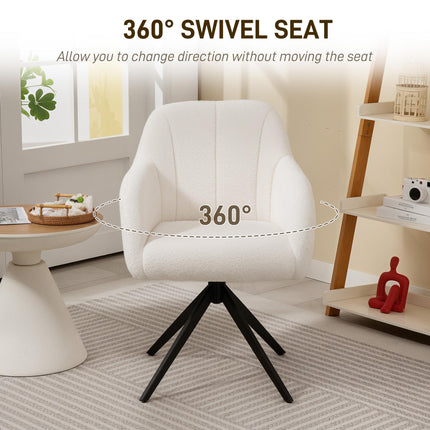 360 Degree Swivel Accent Chair, Teddy Fleece Fabric Armchair, White