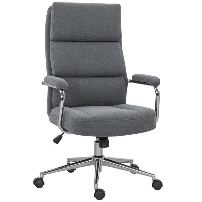 Executive Office Chair, Linen Fabric Computer Desk Chair with Double-Layer Back Cushion, Rocking Function, Height Adjustable for Home, Charcoal Grey