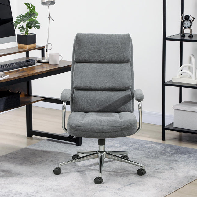 Executive Office Chair, Linen Fabric Computer Desk Chair with Double-Layer Back Cushion, Rocking Function, Height Adjustable for Home, Charcoal Grey