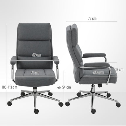 Executive Office Chair, Linen Fabric Computer Desk Chair with Double-Layer Back Cushion, Rocking Function, Height Adjustable for Home, Charcoal Grey
